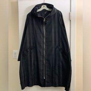 SUN KIM COMFY USA stripped black grey light coat with hood, zipped,pockets,NEW😀